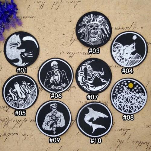 Yin Yang Cat Dead Ghost Punk Skull Wolf Skeleton Iron on Patches for Clothing Black Patch on Clothes Sticker Applique Decor