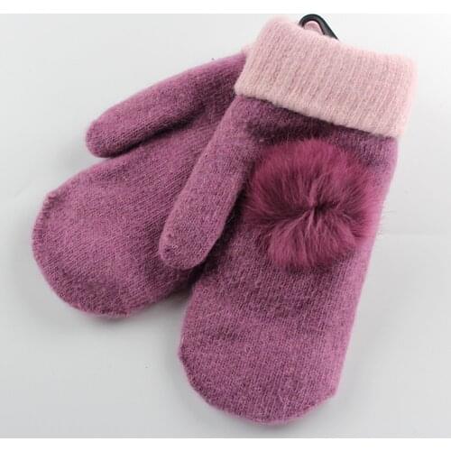 NDUCJSI Knitted Gloves Adult Winter Wool Ladies Warm Wrist Gloves Women Fashion Rabbit Ball Double Thickened Patchwork