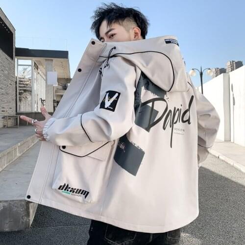 2021 New Jacket Mens Coat Fashion Hip Hop Windbreaker Casual Hooded Cargo Bomber Jackets Outdoor Streetwear Clothes Plus Size