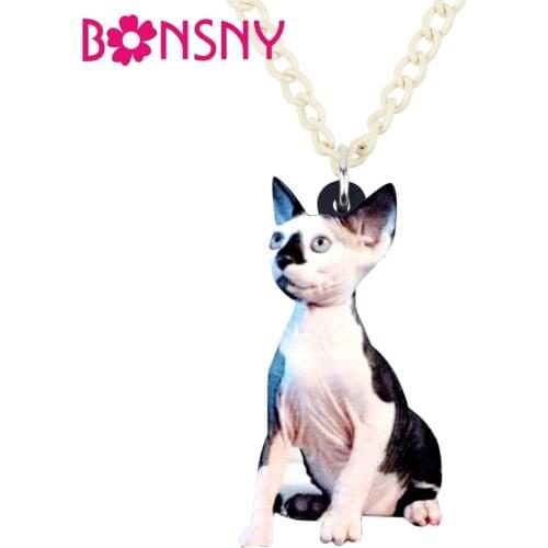 Bonsny Acrylic Novelty Canadian Hairless Sphynx Cat Necklace Pendant Choker Fashion Animal Jewelry For Women Girls Pet Lovers