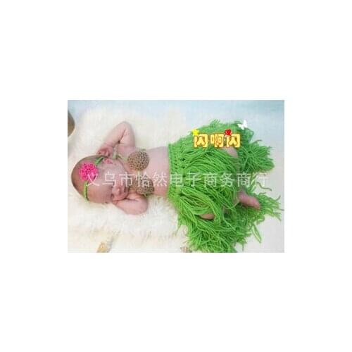 0-6months New crochet newborn photography props outfits crochet baby set baby hula girl headdress coconut bra grass skirt Sets