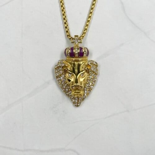 New arrival cross crown Necklace Mens Jewelry Full Iced Out Rhinestone Lion Tag Pendant Chain Hip Hop gift