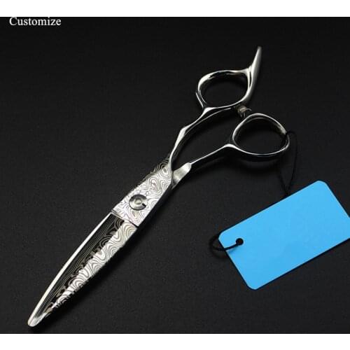 Customize logo Damascus steel 6 inch willow hair salon scissors cutting barber makas tools cut hair shears hairdressing scissors