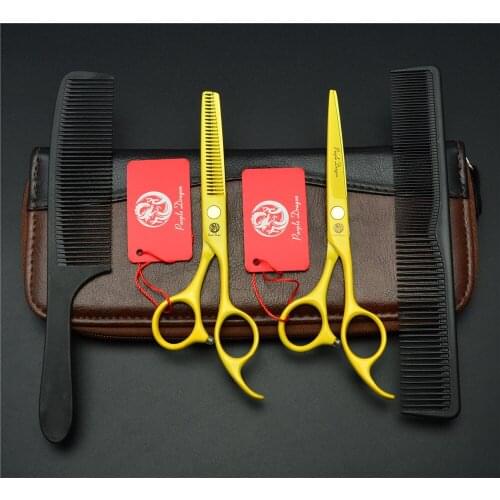 1023Z 5.5'' 4Pcs Set Purple Dragon Yellow Color Factory Price Hairdressing Scissor Cutting Scissor Thinning Shears Hair Scissors