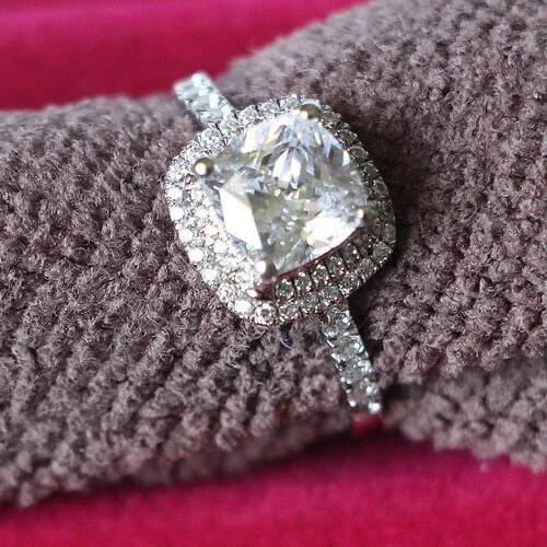 Authentic G18K Gorgeous Ring 1Ct Cushion Cut 6*6mm Moissanite Test Positive Wedding Ring Nice Jewelry AU750 Proposal Ring