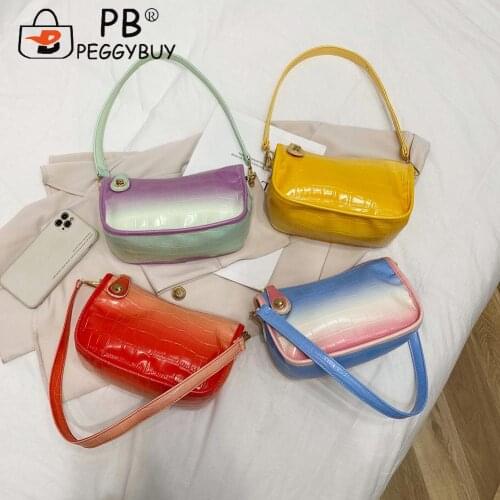 Casual All-match Women PU Leather Underarm Purse Fashion Gradient Color Shoulder Bag Vintage Alligator Pattern Zipper Handbags