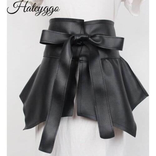 HATCYGGO Female Wide Cummerbunds Vintage Black Corset Belt For Women Pu Leather Waist Belts Designer High Quality Dress Belt