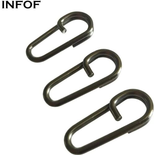 50pcs Black Fishing Swivels Stainless Steel Fishing Snap Clip Swivel Hook Bent Head Oval Split Rings Carp Fishing Connector