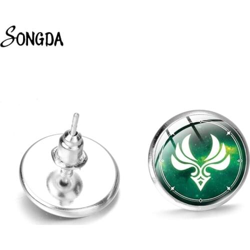 Anime God Genshin Impact Eye Stud Earrings For Women Men Glass Water Wind Thunder Fire Rock Ice Element Earrings studs Jewelry