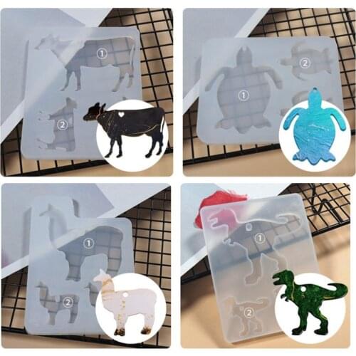 Animal Keychain Charm Epoxy Resin Silicone Molds Mom Baby Tag Tortoise Cow Dinosaur Alpaca Shaped Art Crafts Jewelry Making Tool