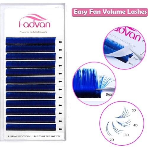 Blue Easy Fanning Volume Lash Extensions Colored Self-Fan Eyelashes Auto Blooming Lashes for Professional Lash Building