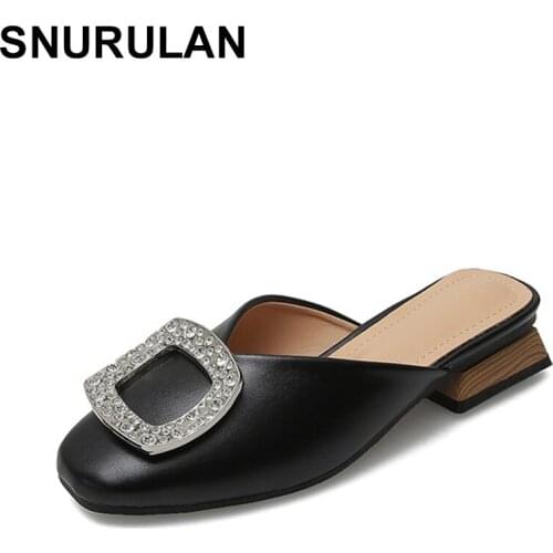 SNURULAN Female Summer 2020 New Fashion Outer Wear Chunky-Heel Mule Shoes Large Size Woman Slippers