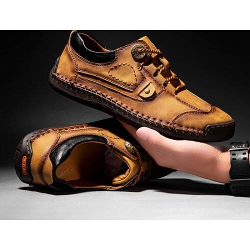 Luxury Split Leather Men Shoes Hand Sewing Man Casual Shoes Welt Stitching Loafers Flats Male Leisure Shoe Big Size 39-48