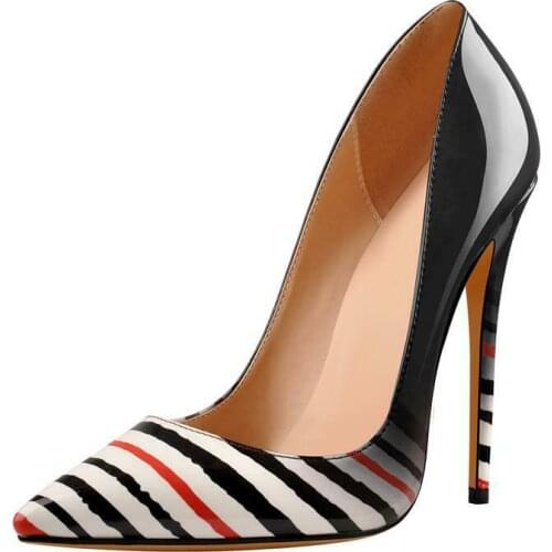 Womens Fashion Pointed Toes High Heels Stipes Patent Leather Shoes Pumps Spring Autumn Pointed Stripe Fashion High Heel Thin