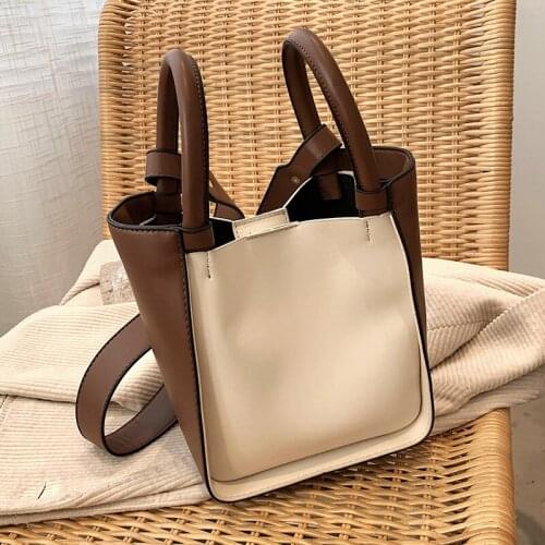 Women Simple Bucket Crossbody Bags Small Leather Designer Handbags Female Contrast Color Messenger Bag Casual Retro Shoulder Bag