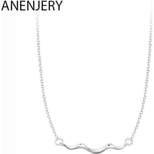925 Sterling Silver Geometric Wave Pendant Necklaces For Women Girls Fashion Jewelry Gift S-N465