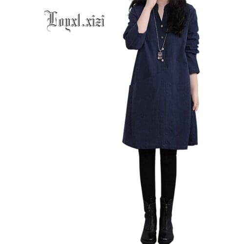 2018 Spring Autumn Women Ethnic Style Vestido Casual Long Sleeve Linen Loose Dress Elegant Pocket Dresses Plus Size,WH0193