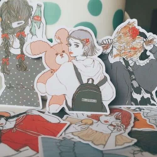 15pcs/bag kawaii girl stickers DIY scrapbooking hand-painted beautiful girl series album journal happy plan decorative stickers