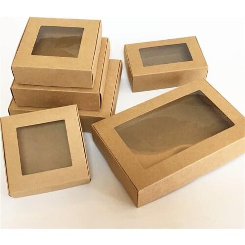 200pcs/lot Kraft Paper Gift Box with Window Handmade Soap Box Jewelry Cookies Gift Candy Box Wedding Gift Box Party Decoration