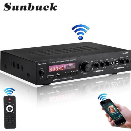 Sunbuck 5 Channel bluetooth5.0 FM HiFi Stereo Amplifier LED Digital Karaoke Home Cinema Home Theater 1200W Power Amplifiers