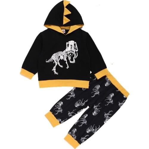 2021 Cartoon 100%cotton Hooded Baby tops+pants outfit for newborn full sleeves clothes sets
