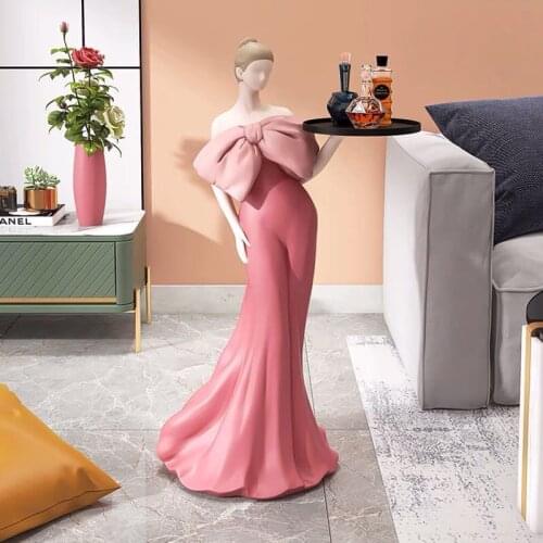 Large Landing Resin Statues Girl Tray Ornaments Light Luxury Living Room Modern Sculptures Woman Decoration Move New Home Gifts