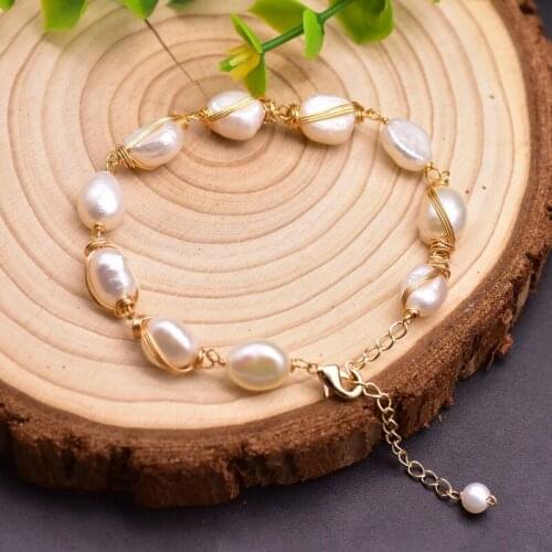 Original Natural Baroque Pearl Bracelet Fashion Simple Handmade Jewelry for Women Wedding Party Girls Gifts Chain Bangle Elegant