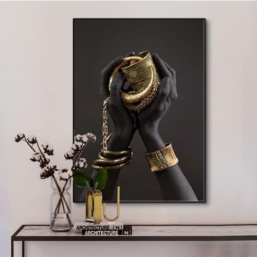 Black and Gold Hand Bracelet Canvas Painting Posters and Print Scandinavian Wall Art Picture for Living Room Home Decor Cuadros
