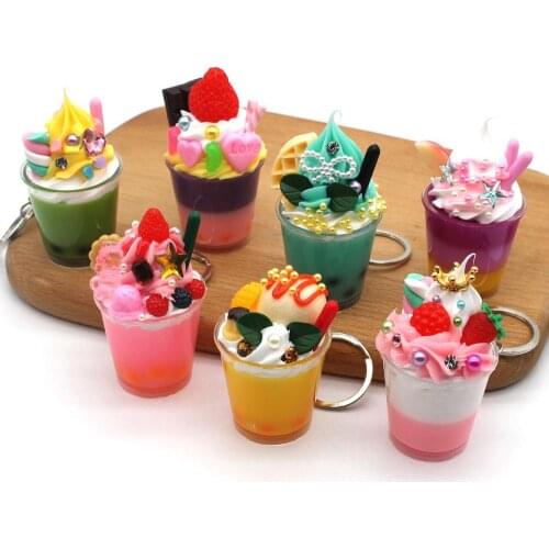 Fashion Ice Cream Keychain Cute Creative Boba Bubble Key Chain Kids Women Key Pendant Trinkets