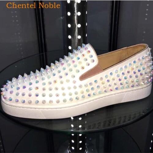 Brand Chentel Colorful Full Studded White Color Sneaker Outdoor Spring Casual Men Flats Spikes Slip-On Party Male Shoes Unisex