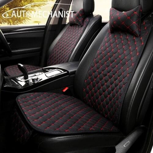 Linen Car Seat Cover With Headrest Universal Front Rear Back Cushion Protection For Car Seat Covers Auto Four Season Accessories