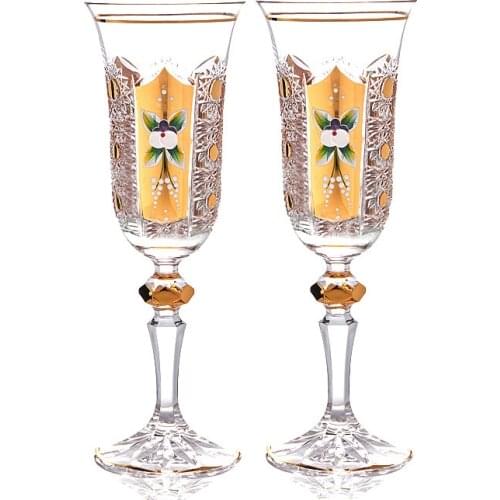 European Crystal Wine Glass Hand Carve Gold Painted Enamel Flower Champagne Glass Goblet Whiskey Glasses Beer Juice Water Cup