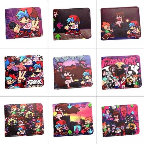 Cartoon Friday Night Funkin PU Wallet Game Bifold Photo Card Holder Layers Student Coin Pocket Leather Unisex Short Purses Gift