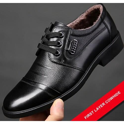Autumn Winter Shoes Men Genuine Leather Casual Shoes Business Plus Cashmere Warm Cotton Shoes With/No Fur 8 Types Can Selected