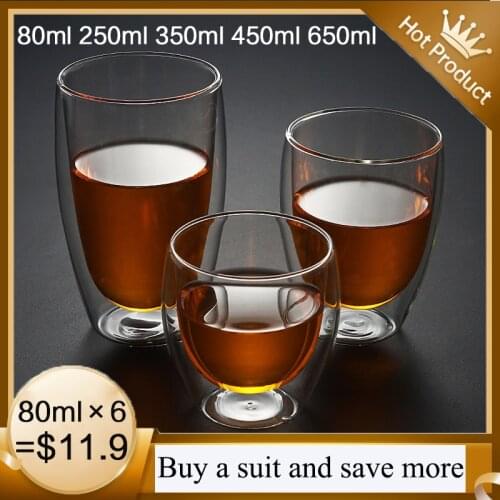 New Heat-resistant Double Wall Glass Cup Beer Espresso Coffee Cup Set Handmade Beer Mug Tea glass Whiskey Glass Cups Drinkware