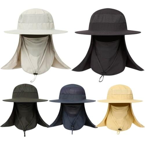 2020 New Unisex UV Protection Wide Brim Fishing Hat Removable Neck Face Flap Men Women Outdoor Fishing Camping Solid Sun Caps