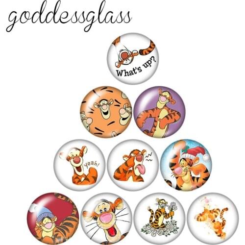 Disney Pooh Friends Tigger Cute 10pcs 12mm/18mm/20mm/25mm Round photo glass cabochon flat back Necklace Making findings