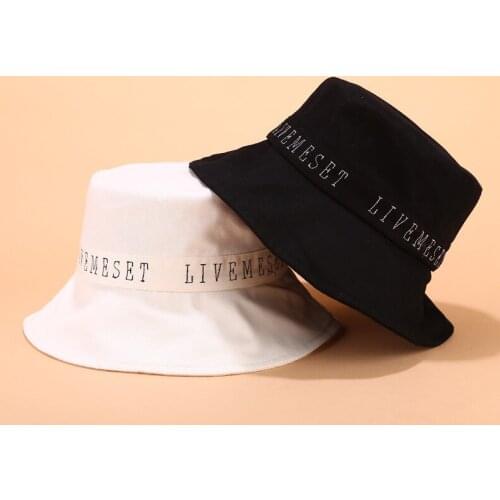 2020 Simple Summer Bucket Hat Women Solid Fisherman Fishing Hats Sun Protector Bucket cap Letter Flat Top Hats kapelusz rybacki