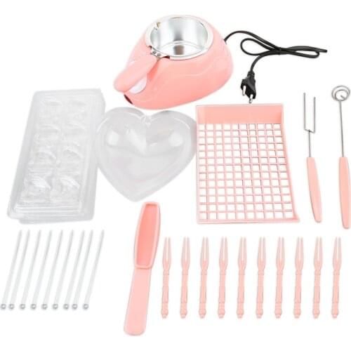 Durable Stainless steel Chocolate Melting Pot Electric Fondue Melter Machine DIY Tool Mould+Spatula+fork+Bamboo stick EU plug