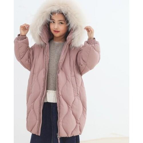 Childrens Fashion Down Coats Thicker Warm Big Fur Collar Hooded Oversize Outerwear Kids Winter Down Jackets For Girls Y3578