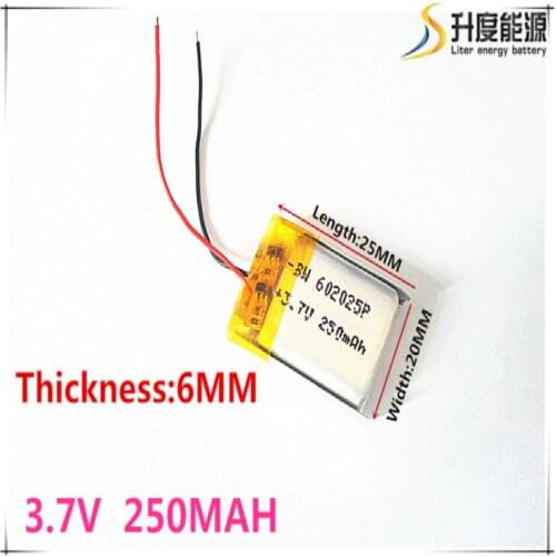 Size 602025 3.7V 250mah Lithium polymer Battery with Protection Board For MP4 GPS Digital Product