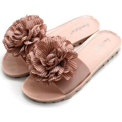 Summer Flower Sandals Flat Solid Color Open Toe Slippers Outdoor Leisure Jelly Shoes Fashion Womens Shoes Plus Size 40