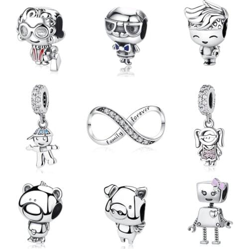 925 Sterling Silver Charm Bead Boy Girl Pendant Family Charms Fit Pandora Original Bracelets Necklaces Women DIY Jewelry