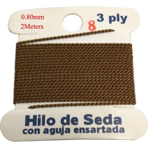2M Long Dia 0.8mm 3 PLY Beige 100% Natural Silk Beading Cord with Needle