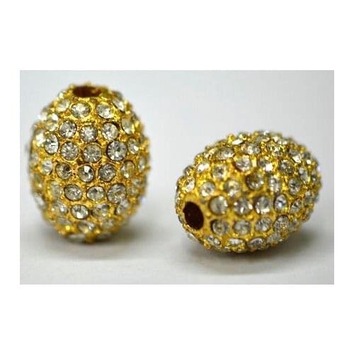 Soild Sphere Oval Beads Copper Beads With Gold Color Full of Crystal Beads Paved 20pc/lot Free Shipping