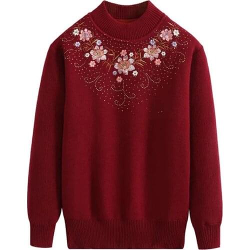 Middle-aged Elderly Women Sweaters Knitted Bottoming Shirt Pullover Winter New Plus Cashmere Warm Plus Size Womens Jumper R731
