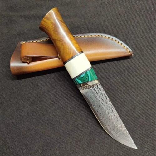 Damascus steel rosewood handle straight blade classic G10 steel core high hardness outdoor hunting knife tactical knife