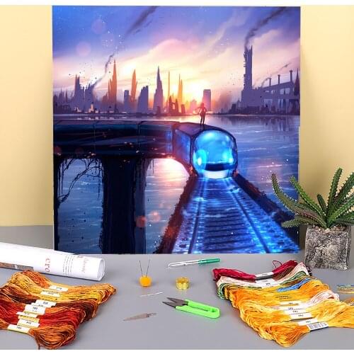 Scenery Take Me Away Printed Fabric 11CT Cross Stitch Full Kit Embroidery DMC Threads Craft Hobby Needlework Handiwork Design