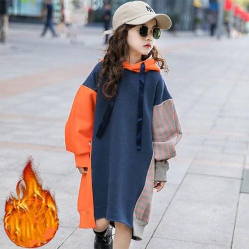 Girls' Hoodies Sweatshirts Kids Outwear 2021 Loose Velvet Thicken Warm Winter Autumn Cotton Fleece Outdoor Childrens Clothing