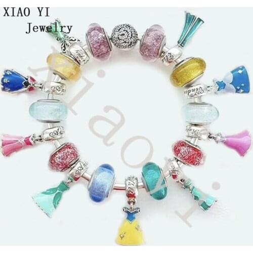 XIAOYI 2020 New 100% S925 Coloured dress dress coloured glaze charm character high quality bracelet surprise gift female
